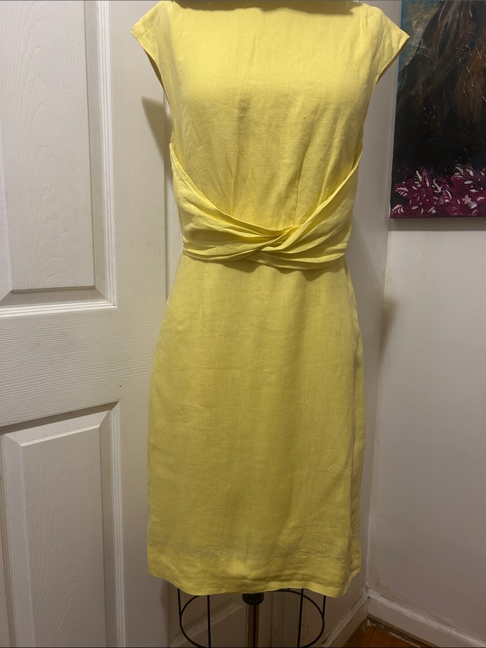 J. Crew Linen  Lemon Yellow Twist-Waist Midi Dress